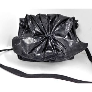 Carlos Falchi Vintage Black Genuine Snakeskin Butterfly Crossbody‎ Bag